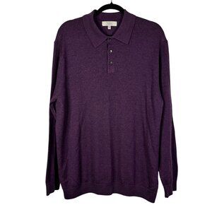 Turnbury Mens Purple Merino Wool Long Sleeve Polo Shirt Size Medium Refined